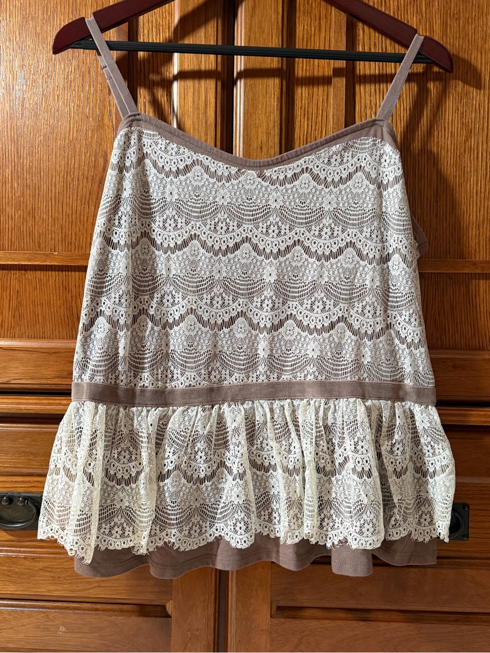 VTG Arizona Jean Lace Cami Peplum Tank Top Velvet Trim Y2K Boho Festival Layer